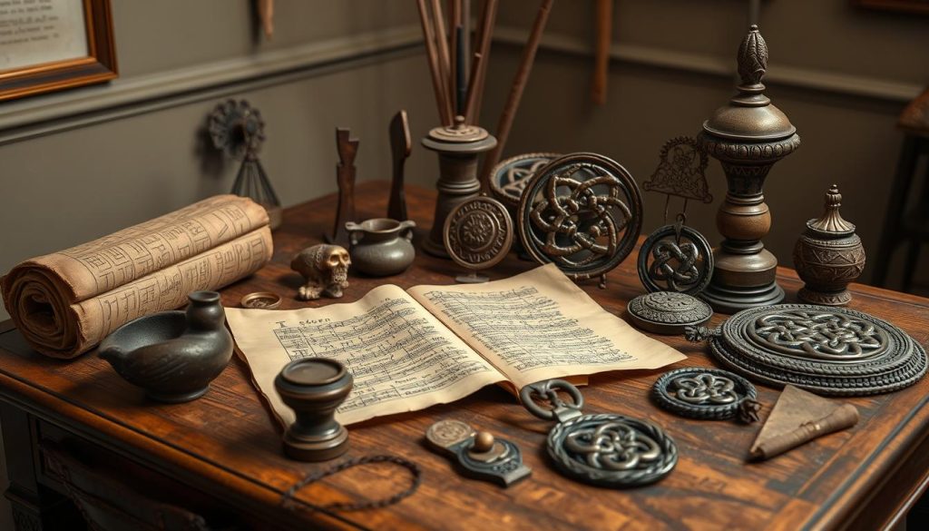 Ancient marriage ritual artifacts from various cultures showing historical marriage spell items