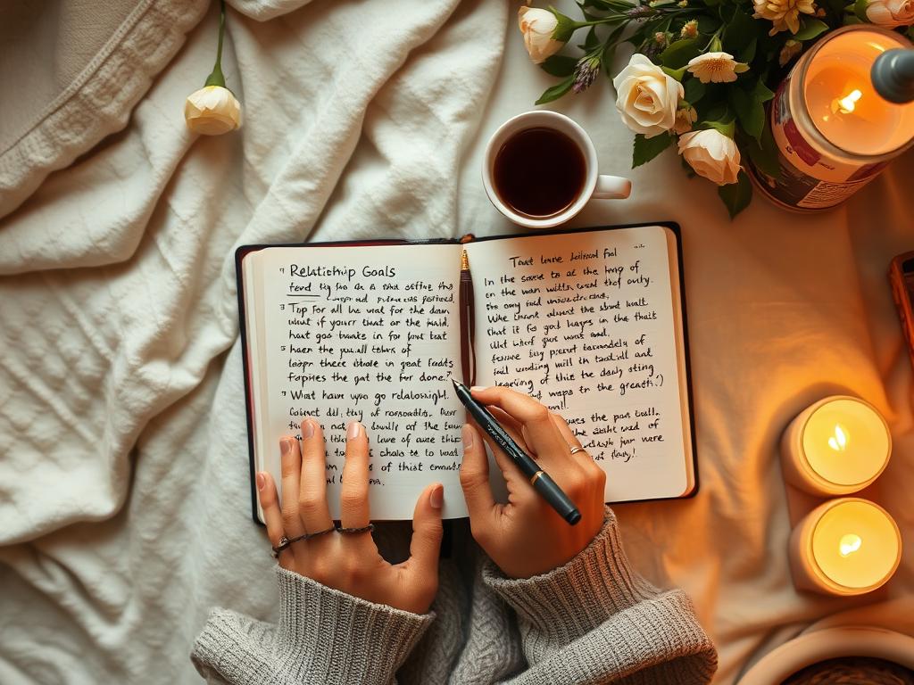 Person journaling about relationship goals and personal growth