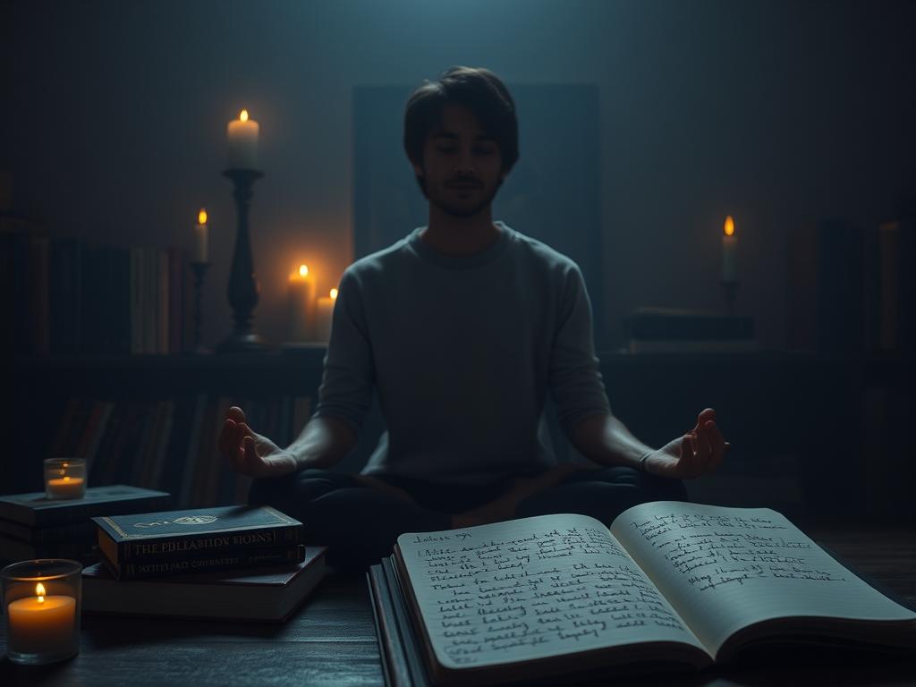 Person meditating while contemplating ethical aspects of marriage spells