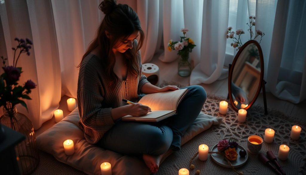 Person performing a self-love ritual as an alternative to lost love spells Person performing a self-love ritual as an alternative to lost love spells
