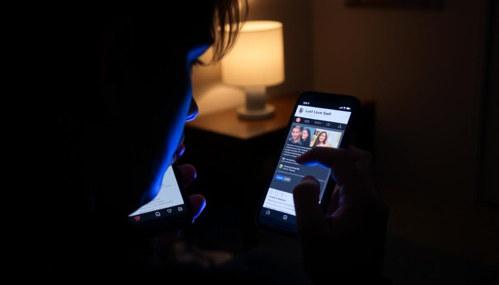 Person viewing lost love spell content on social media representing modern digital magic Person viewing lost love spell content on social media representing modern digital magic