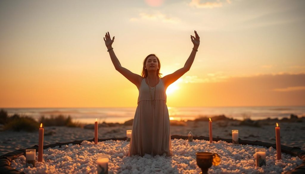 Practitioner performing a protection ritual with confidence and intention