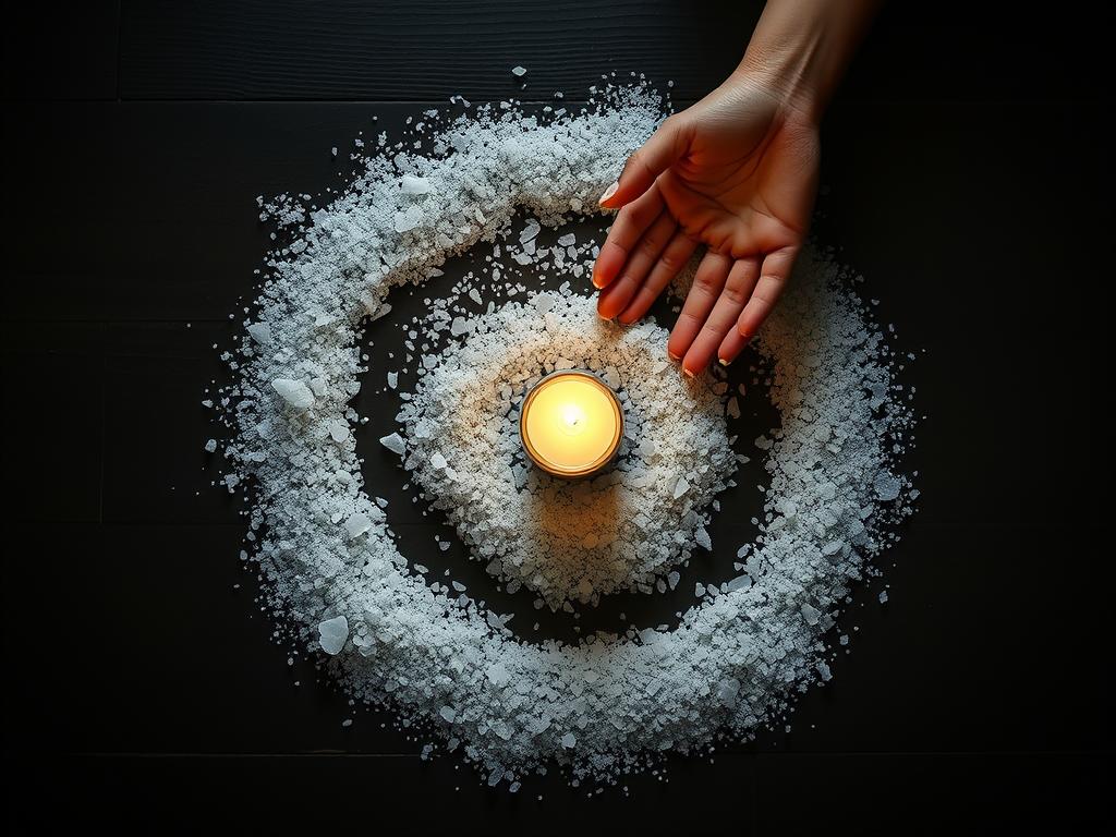 Salt circle being cast for a protection spell ritual