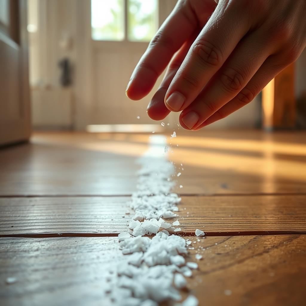 Salt line being placed at a doorway for home protection spells