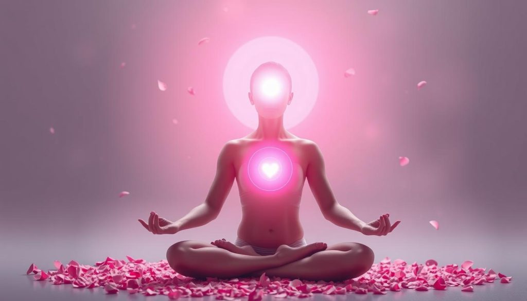 Self-love ritual for love spells that work fast - person meditating with heart chakra glowing Self-love ritual for love spells that work fast - person meditating with heart chakra glowing